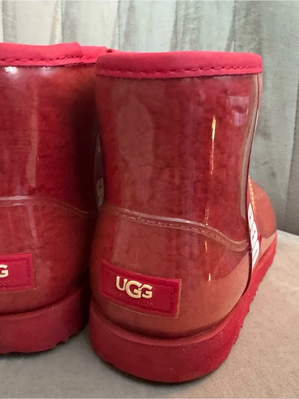 UGG Kids Red Glossy Shearling Ankle Boots